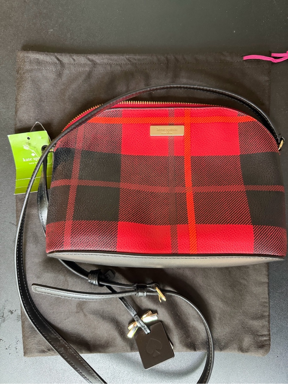 kate spade Red and Black Plaid Crossbody Bag